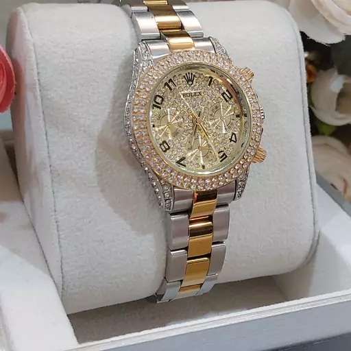 ساعت مچی زنانه ROLEX DAYTONA ژاپن سه موتوره فعال فول تایم نگین دار