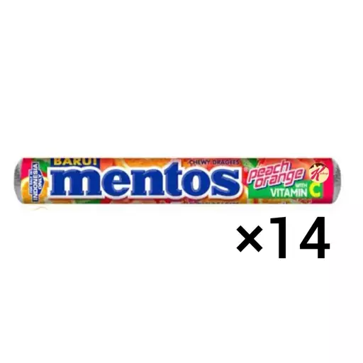 آبنبات جویدنی منتوس مدل هلو و پرتقال باکس 14 عددی mentos

