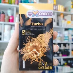 کاندوم  ایکس دریم مدل توربو تحریک کننده قوی دارای بدنه با برجستگی های نقطه ای و شیار دار  بسته 12 عددی