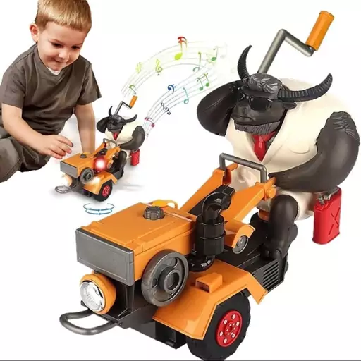 اسباب بازی ماشین چمن زن نارنجی و گاو باغبان MR.Cow Funny Tractor toy