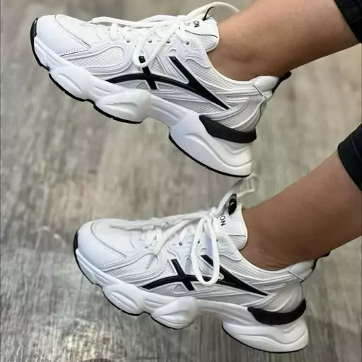 کتونی آسیکس زنانه دخترانه کفش ونس اسپرت اسپورت اسیکس asics مشکی سفید طبی چرم لژدار لژ دار شیک سبک راحت رانینگ ورزشی هشت