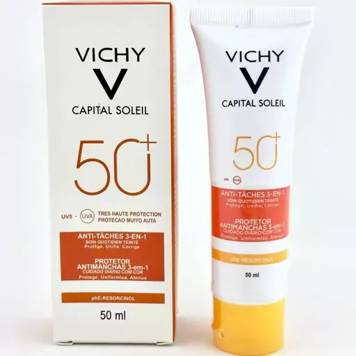 کرم ضد آفتاب و ضد چروک رنگی کاپیتال سولیل 3 در 1 ویشی spf50  