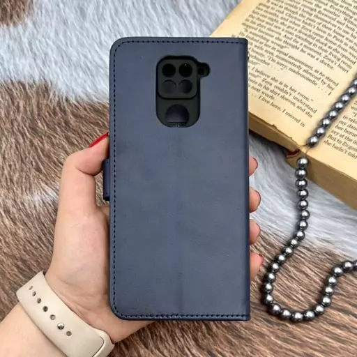 کیف گوشی Redmi Note 9 - Redmi 10X شیائومی چرم مگنتی جاکارتی بند آویز دار محافظ لنزدار سرمه ای کد 78958