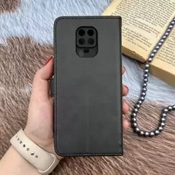 کیف گوشی Redmi Note 9S - Redmi Note 9 Pro شیائومی چرم مگنتی جاکارتی بند آویز دار محافظ لنزدار مشکی کد 80913