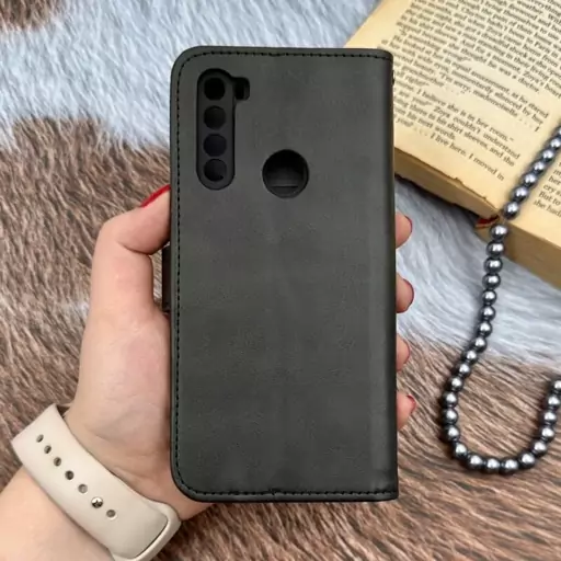 کیف گوشی Redmi Note 8 - Redmi Note 8 2021 شیائومی چرم مگنتی جاکارتی بند آویز دار محافظ لنزدار مشکی کد 20012