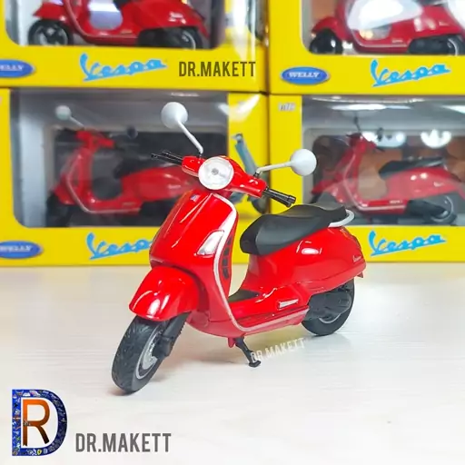 ماکت موتور ویلی مدل وسپا 125 جی تی اس 2017 به رنگ قرمز  vespa gts125cc 2017 برند ویلی welly