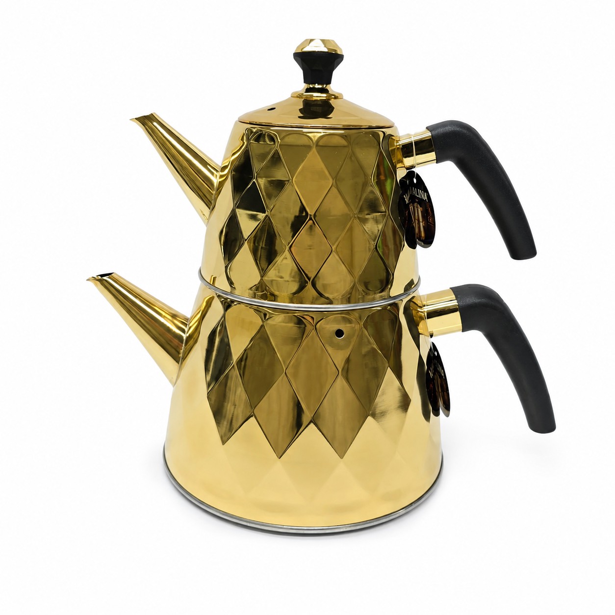 کتری قوری تمام استیل طلایی طرح سه بعدی کف چدن