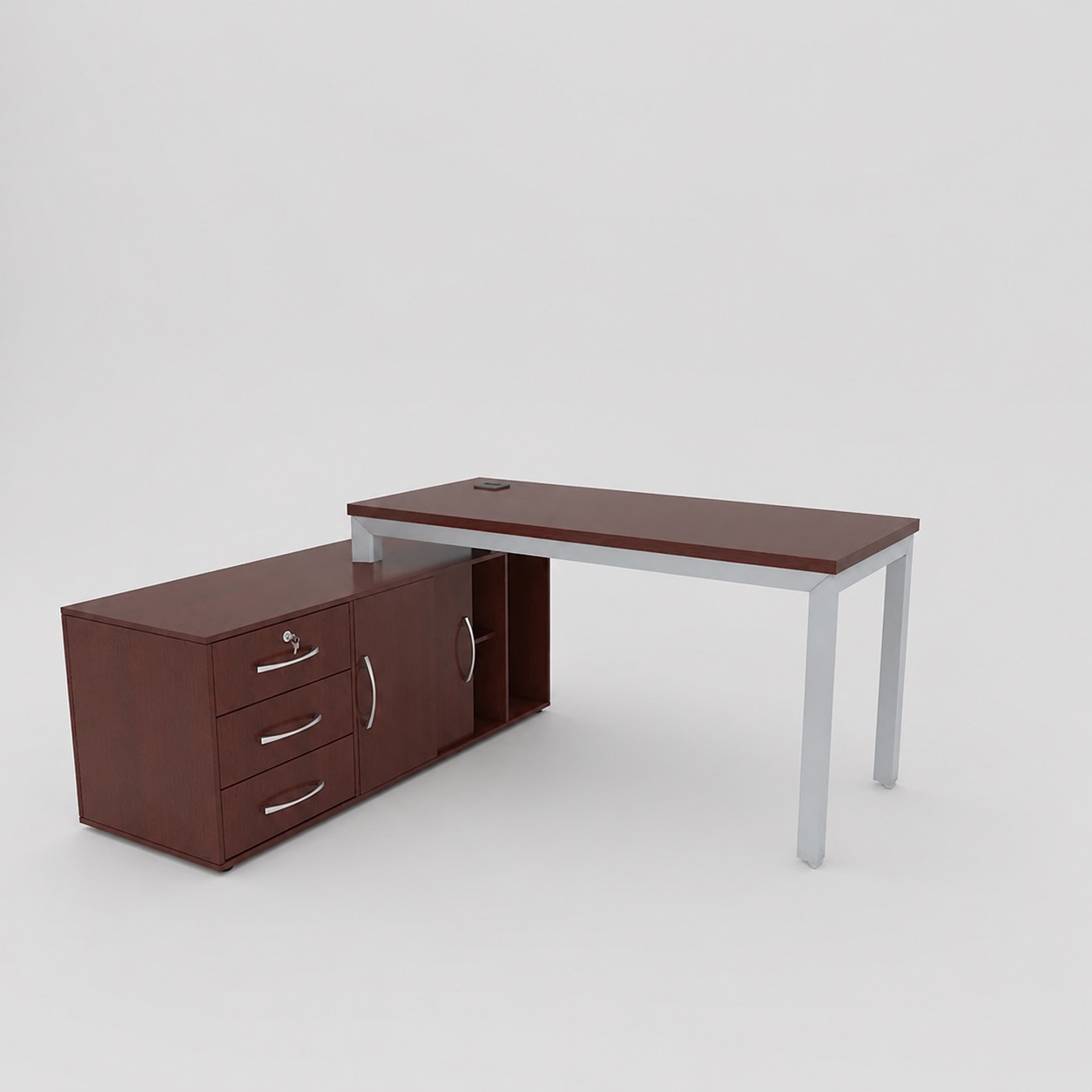 خرید میز پایه فلز مدرن مدل K210 میز اداری MDF با ال، سه کشو و باکس مبلمان اداری امپراطور