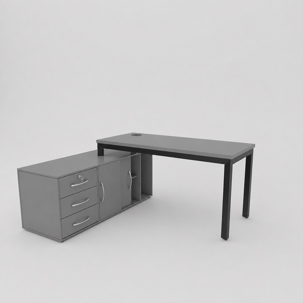 خرید میز پایه فلز مدرن مدل K210 میز اداری MDF با ال، سه کشو و باکس مبلمان اداری امپراطور