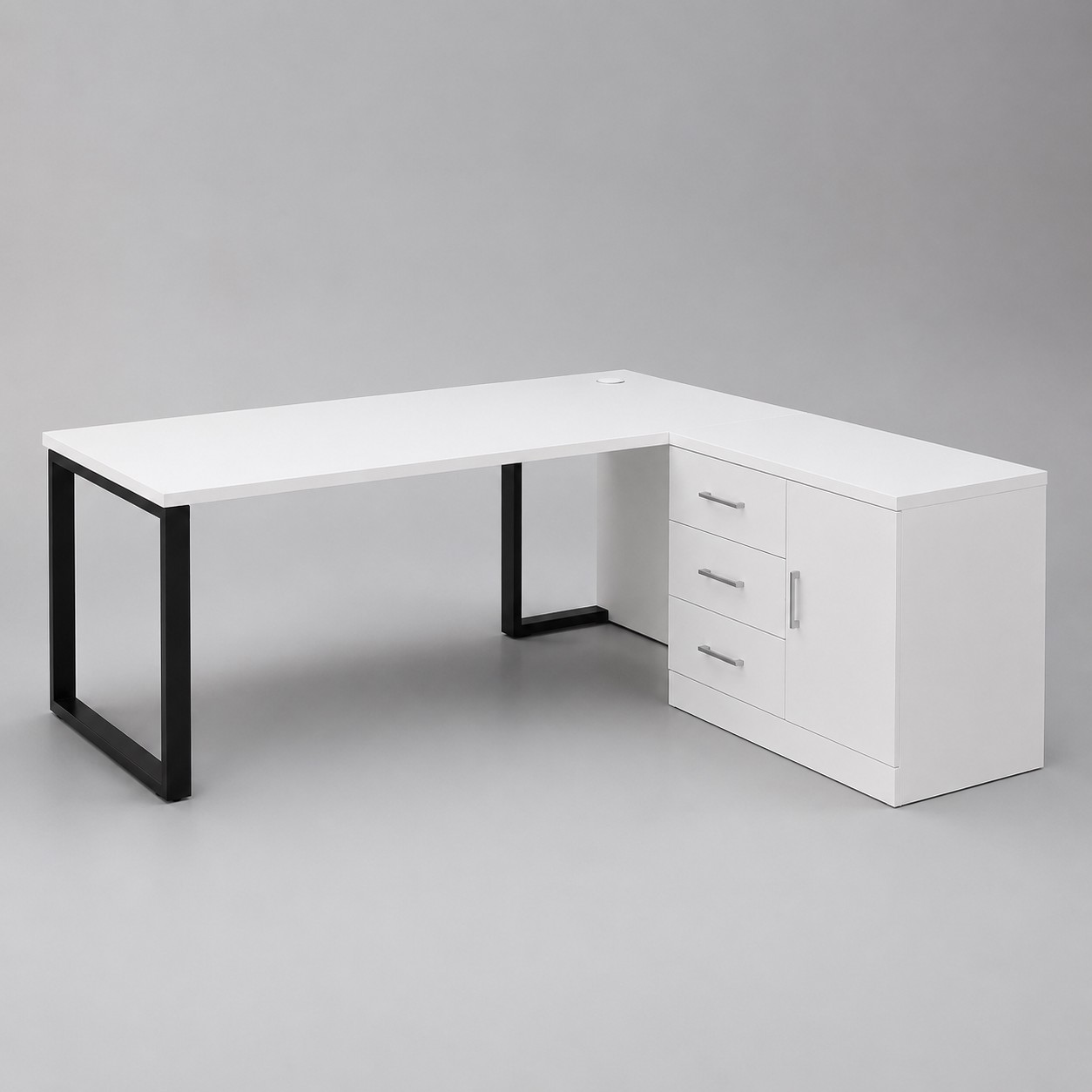 خرید میز پایه فلز مدرن مدل K210 میز اداری MDF با ال، سه کشو و باکس مبلمان اداری امپراطور