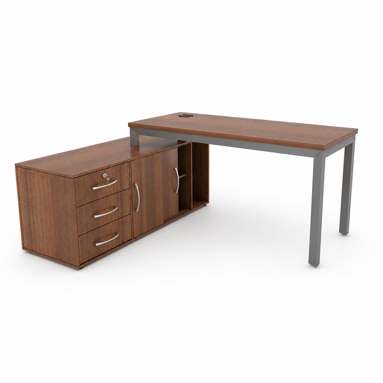 خرید میز پایه فلز مدرن مدل K210 میز اداری MDF با ال، سه کشو و باکس مبلمان اداری امپراطور
