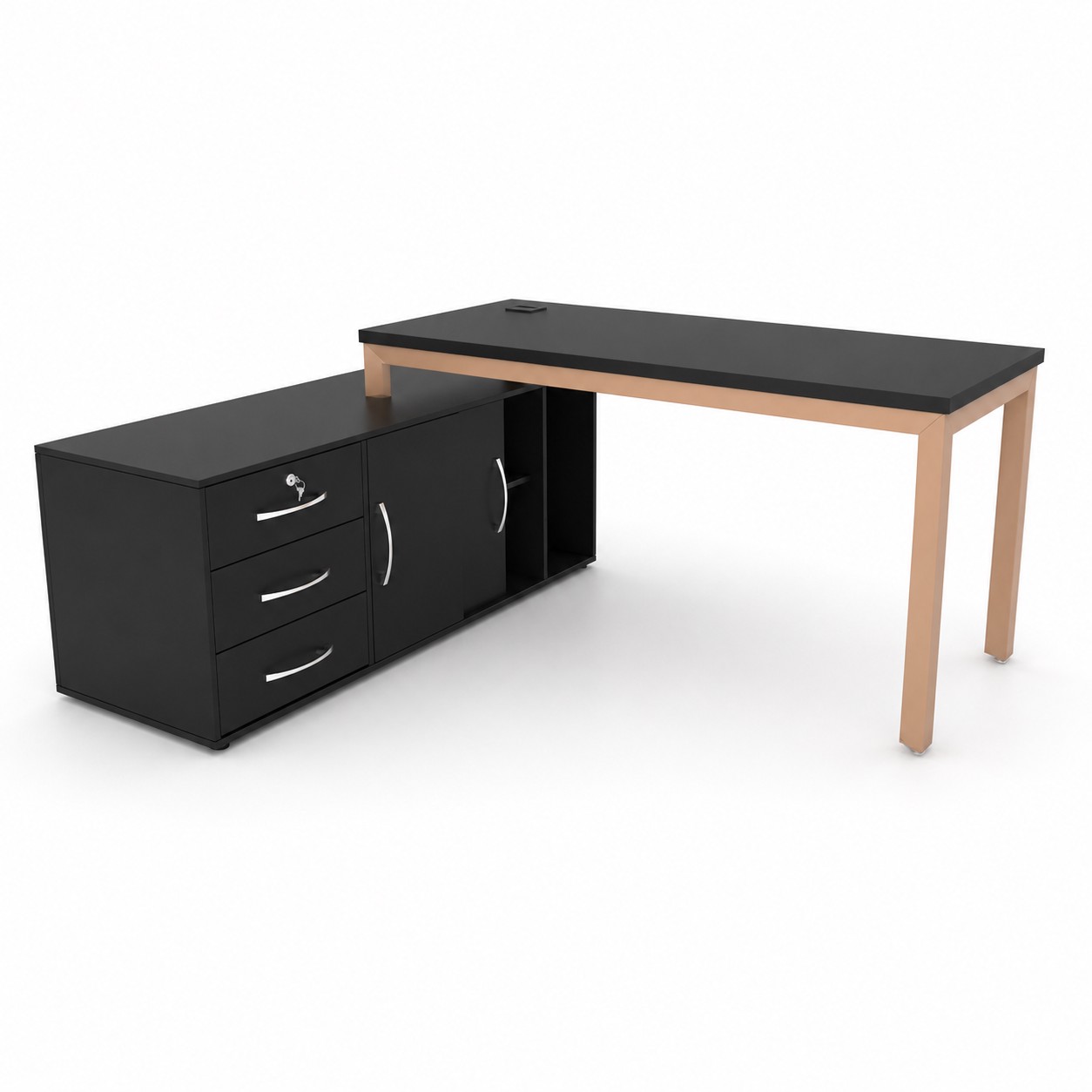 خرید میز پایه فلز مدرن مدل K210 میز اداری MDF با ال، سه کشو و باکس مبلمان اداری امپراطور