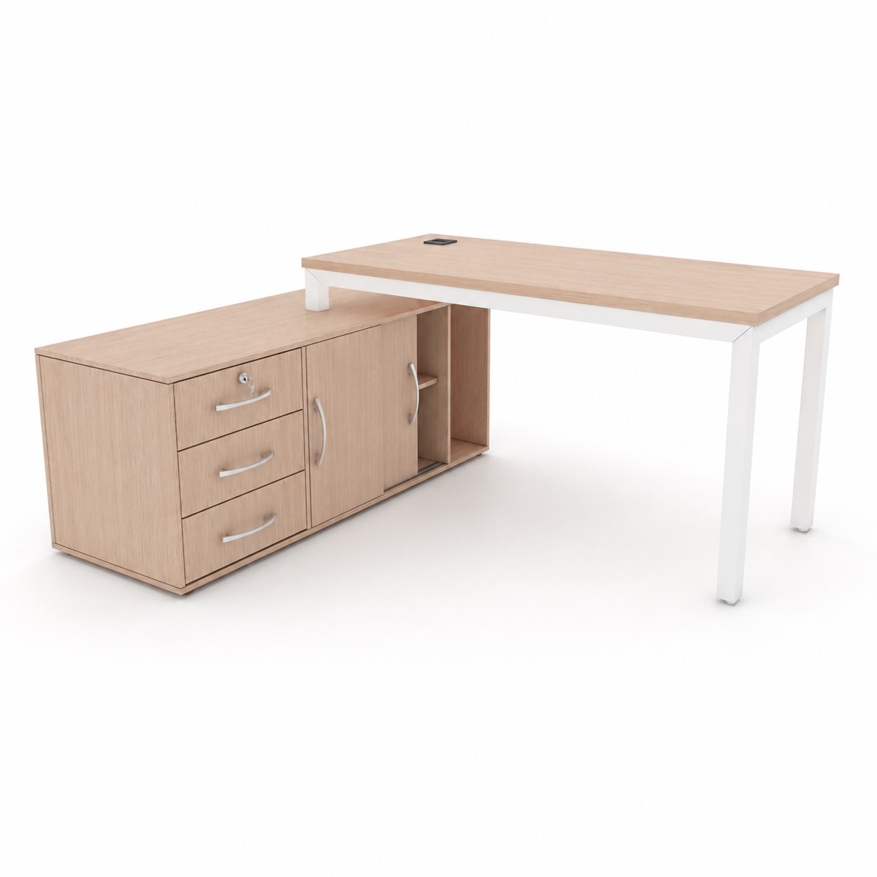 خرید میز پایه فلز مدرن مدل K210 میز اداری MDF با ال، سه کشو و باکس مبلمان اداری امپراطور