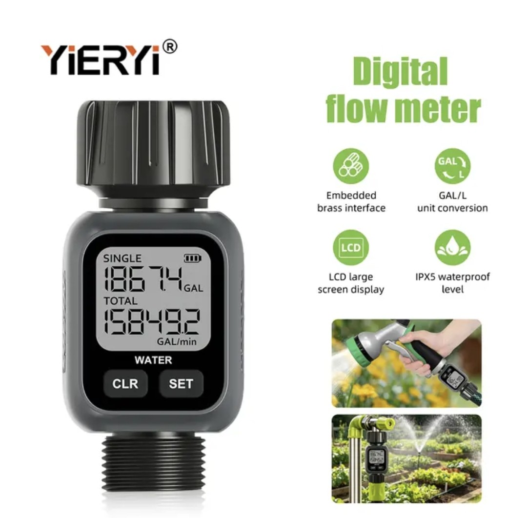 فلومتر دیجیتال آب YIERYI مدل 3 4 اینچ کنتور دیجیتال اندازه گیری دبی و مصرف آب IPX5