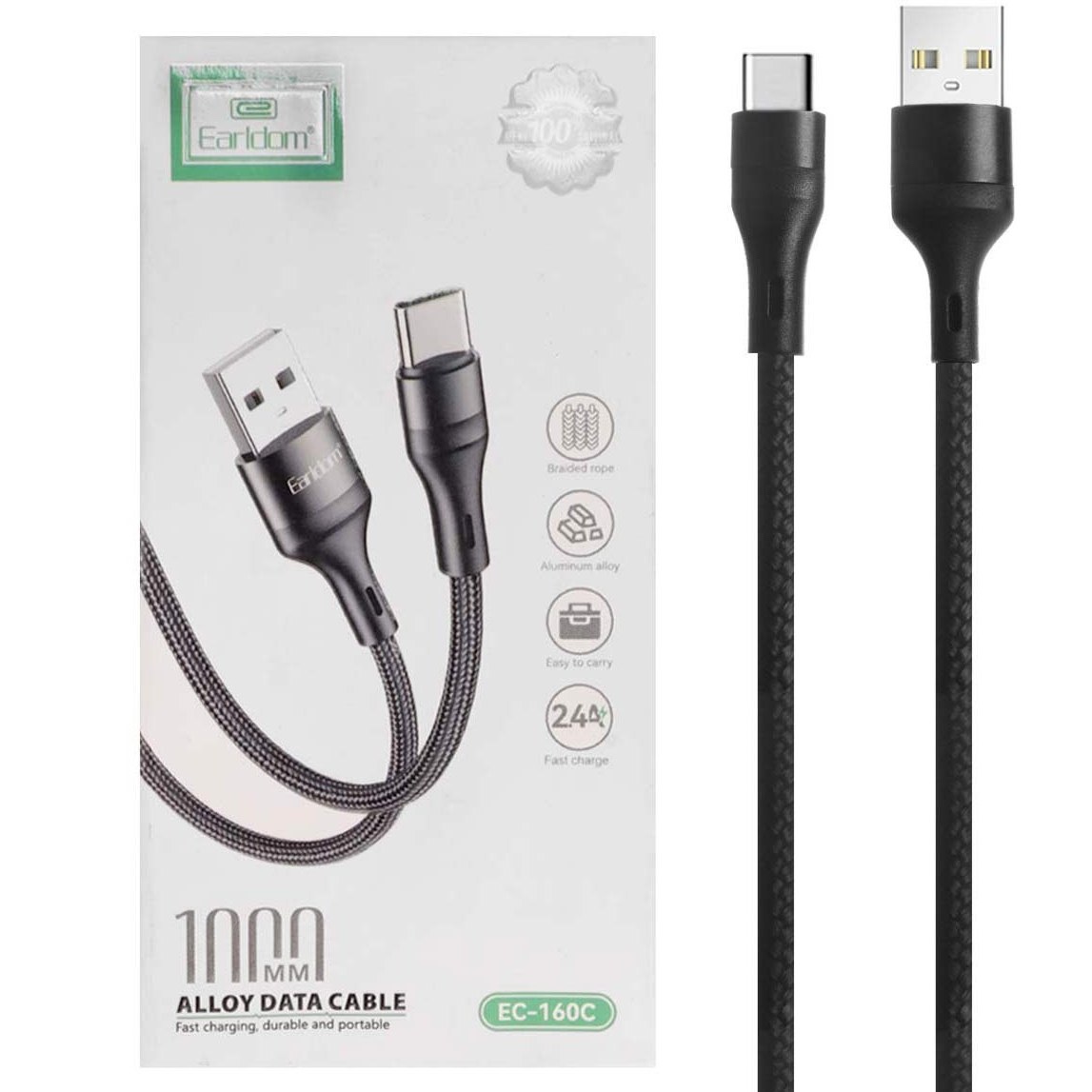 کابل شارژ فست Earldom Type-C مدل EC-160C - مشکی