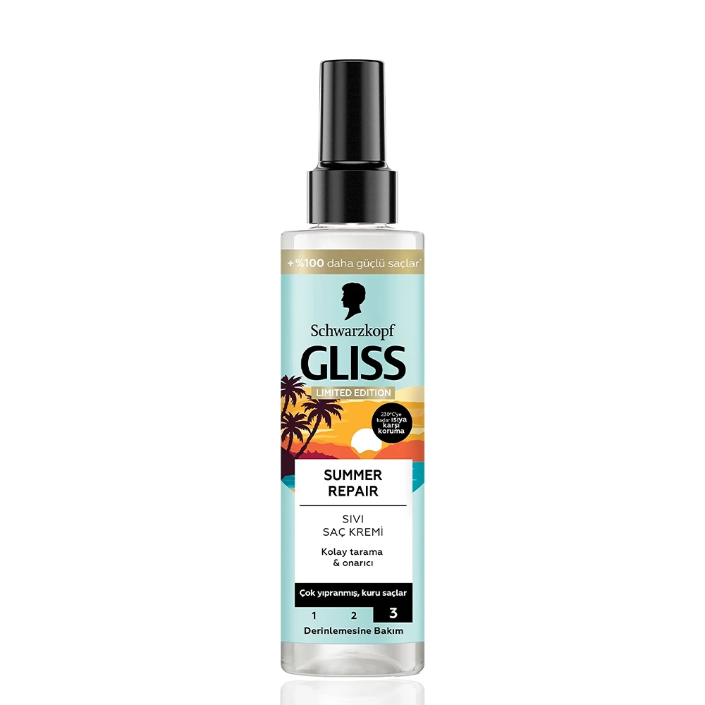 اسپری دوفاز مو گلیس مدل SUMMER REPAIR حاوی هیالورون و عصاره گیاهی ترمیم کننده مناسب موهای خیلی آسیب دیده و خشک حجم 200 م