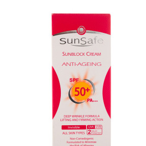 کرم ضد آفتاب و ضد چروک بی رنگ سان سیف با SPF50 مناسب انواع پوست حجم 50 میلی لیتر