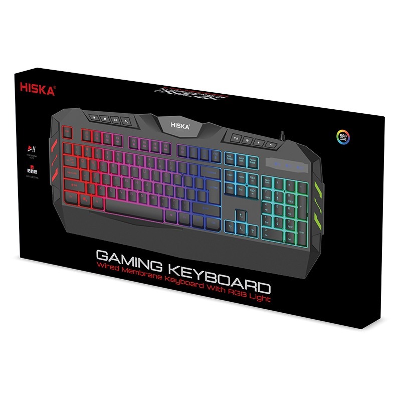 کیبورد گیمینگ هیسکا مدل HX-KEG400 RGB، سوییچ ممبران، Full-Size نورپردازی RGB