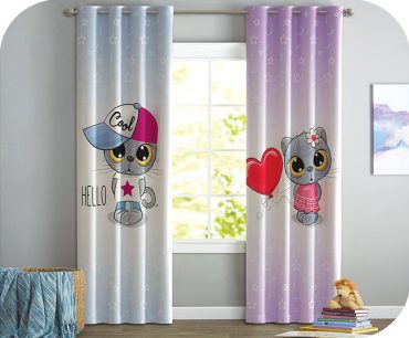 پرده چاپی کد 767768پسر دختر طرح عروسک گربه