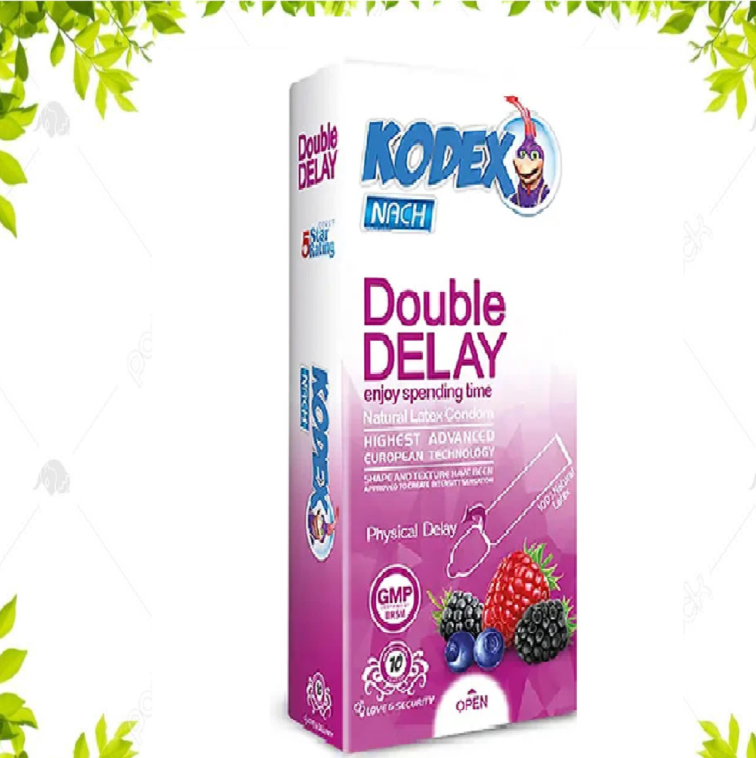 کاندوم تاخیری ناچ کدکس Kodex مدل Double Delay رایحه میوه ای بسته 10 عددی