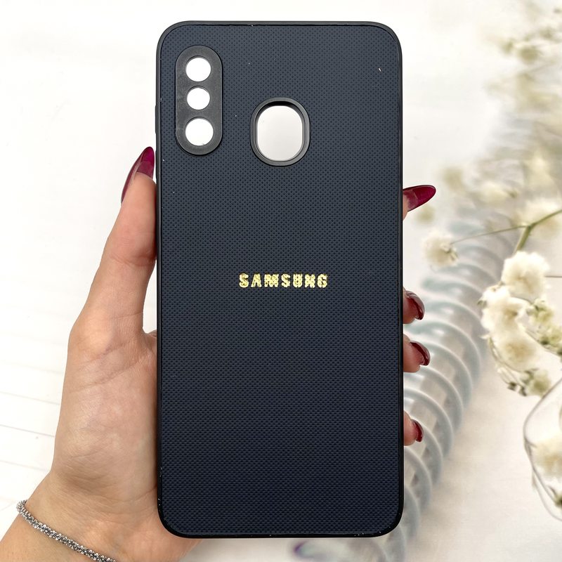 قاب گوشی Galaxy A20 / A30 سامسونگ Hexa Case چرم سوزنی لوگو دار Gold ضد ضربه محافظ لنز دار سرمه ای کد 482342