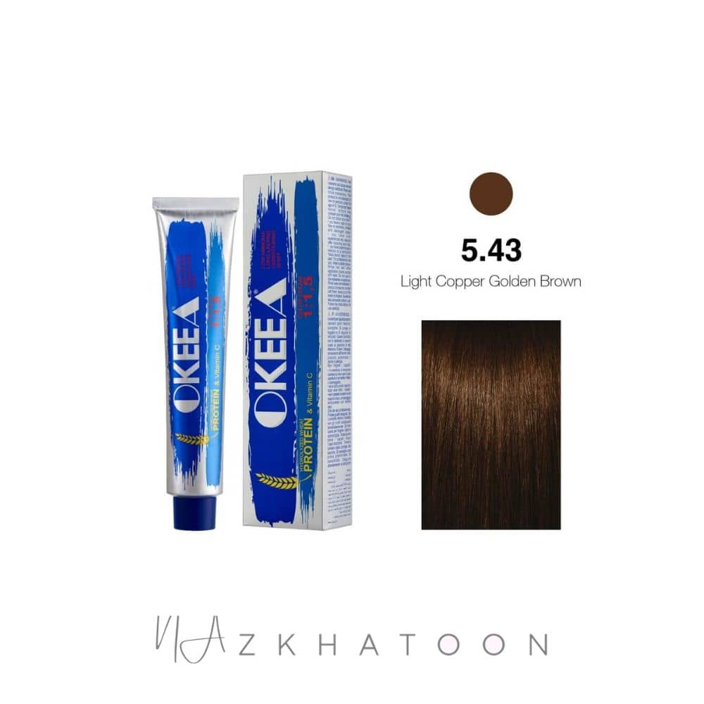 رنگ مو 100میل اکیا OKEEA سری BRONZE NUTS شماره 5/43 فندقی