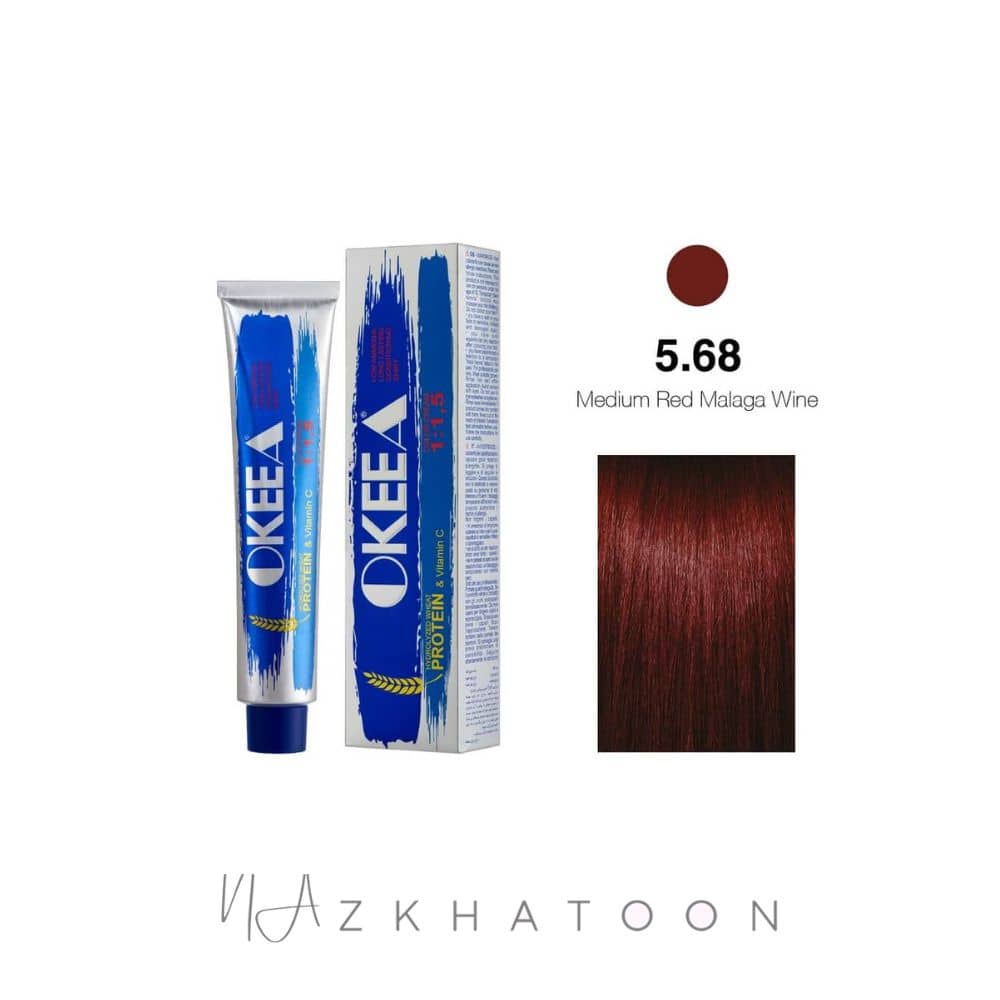 رنگ مو 100میل اکیا OKEEA سری RED WINE شماره 5/68 شراب قرمز متوسط