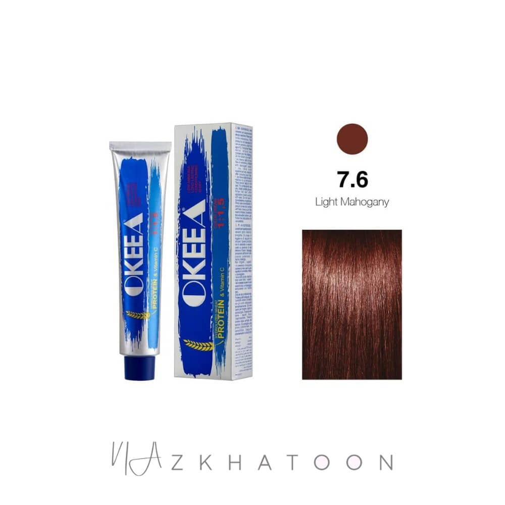 رنگ مو 100میل اکیا OKEEA سری MAHOGANY شماره 7/6 ماهوگانی روشن