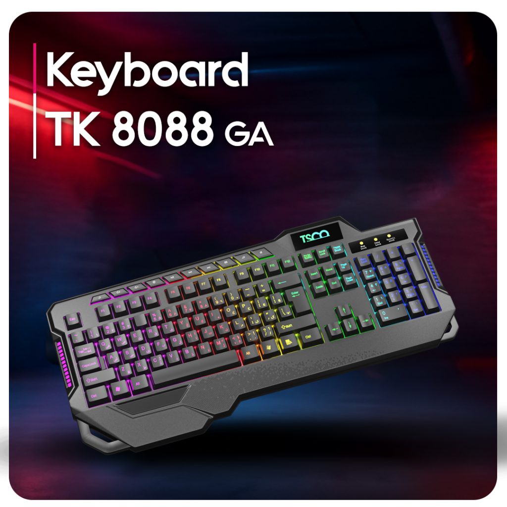 کیبورد تسکو مدل TK 8088GA با نور رنگین کمانی و کلیدهای مولتی مدیا