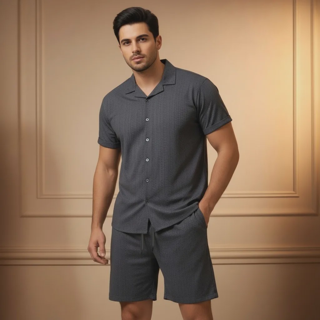 ست پیراهن و شلوارک مردانه پارچه مراکشی گرم بالا سایز L تا 3XL