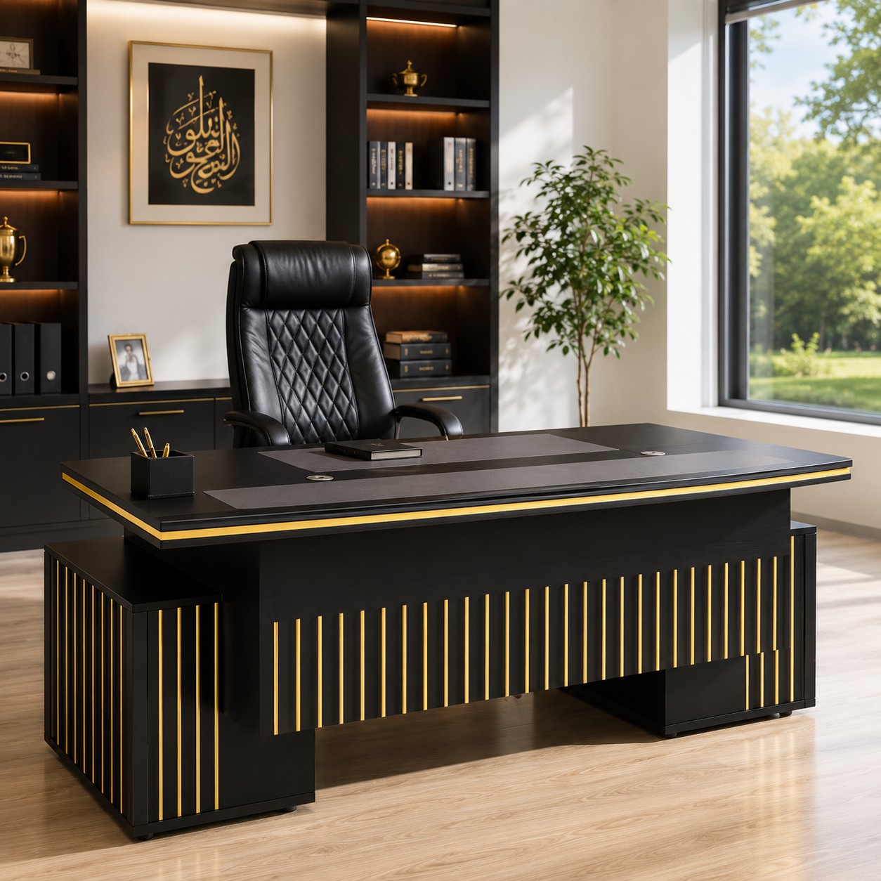 خرید میز مدیریت مدرن مدل M04 میز مدیریتی تمام MDF با سه کشو باکس مبلمان اداری امپراطور