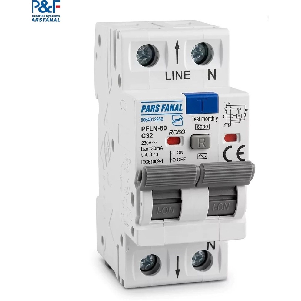 کلید محافظ جان ترکیبی الکترونیک (RCBO) دو پل 32 آمپر پارس فانال PFLN-80