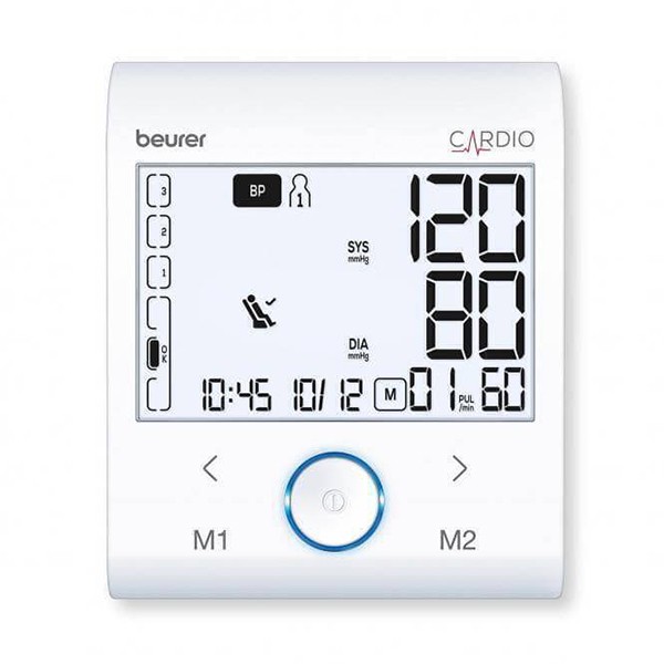 فشارسنج بازویی دیجیتال بیورر مدل BM96 با صفحه نمایش XL و نور پس زمینه سفید، تشخیص آریتمی پیشرفته، شاخص ریسک، حافظه دو...