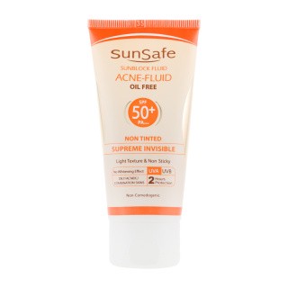 فلوئید ضد آفتاب سان سیف بدون رنگ و کاملا نامرئی وفاقد چربی دارای SPF50 حجم 50 گرم