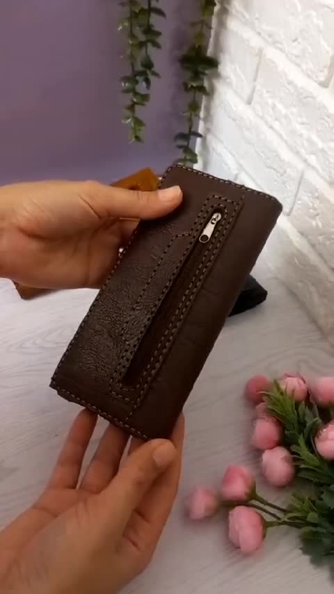 کیف پول و موبایل سه لت زیپ دار چرم دستدوز محصول آنلاین شاپ