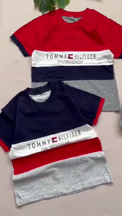 ست تیشرت و شلوارک Tommy ترکیب پنبه دونخ و ملانژ سایز45/60