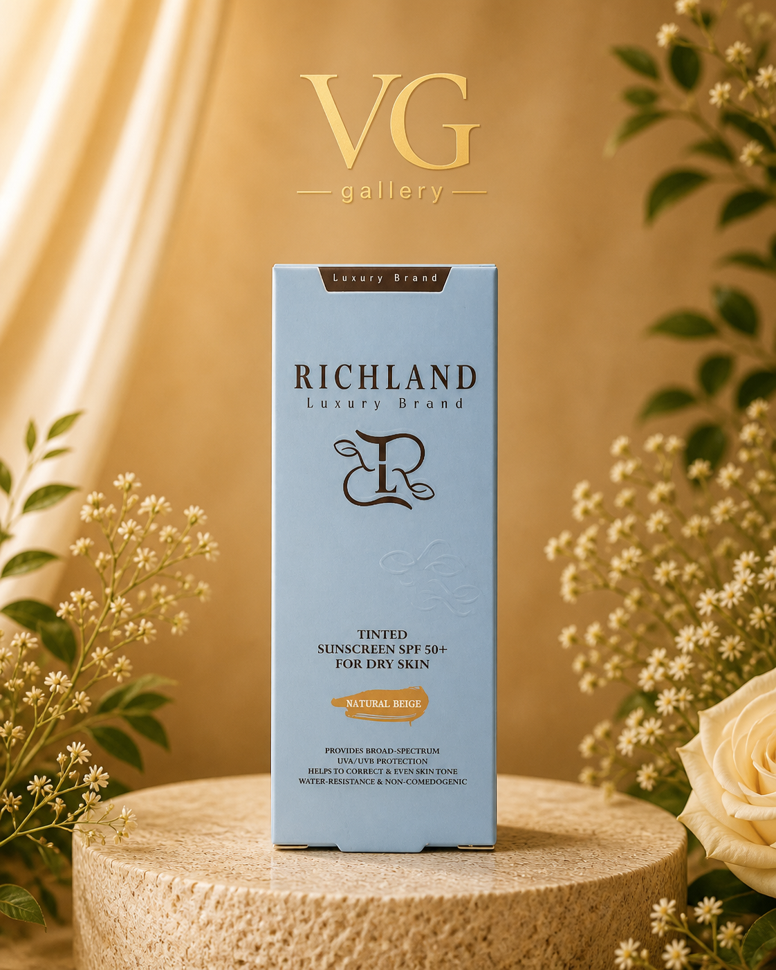 ضدآفتاب رنگی ریچلند SPF50+ مناسب پوست خشک رنگ بژ طبیعی –Richland Tinted Sunscreen
