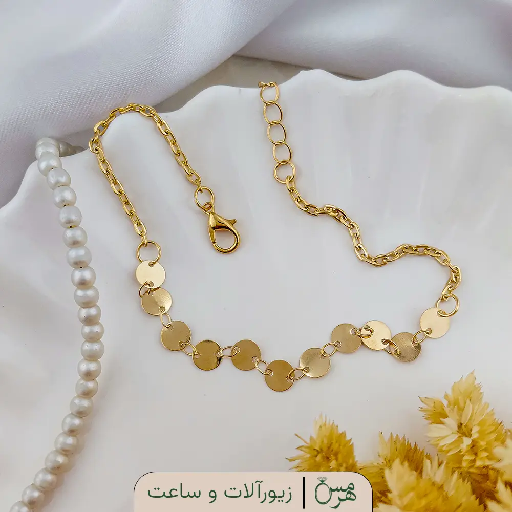 پابند تک لاین مدل پولکی ریسه ای طلایی