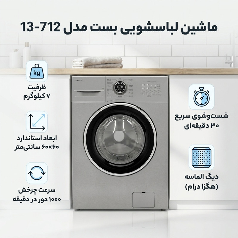 ماشین لباسشویی 7 کیلوگرم اتوماتیک بست مدل 13-712