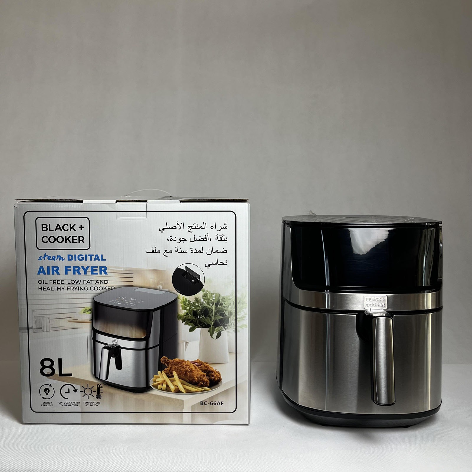 سرخکن بدون روغن دیجیتال 8 لیتری بلک کوکر مدل BC-66AF مخزندار با قابلیت بخارپز