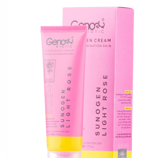کرم ضد آفتاب رنگی رز روشن ژنو بایوتیک با SPF50 مناسب پوست چرب و مختلط حجم 50 میلی لیتر