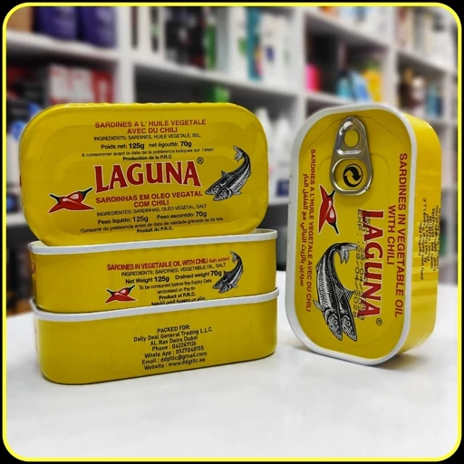 ساردین لاگونا در روغن گیاهی با فلفل چیلی Laguna Sardines in Vegetable Oil with Chili – وزن خالص 125 گرم
