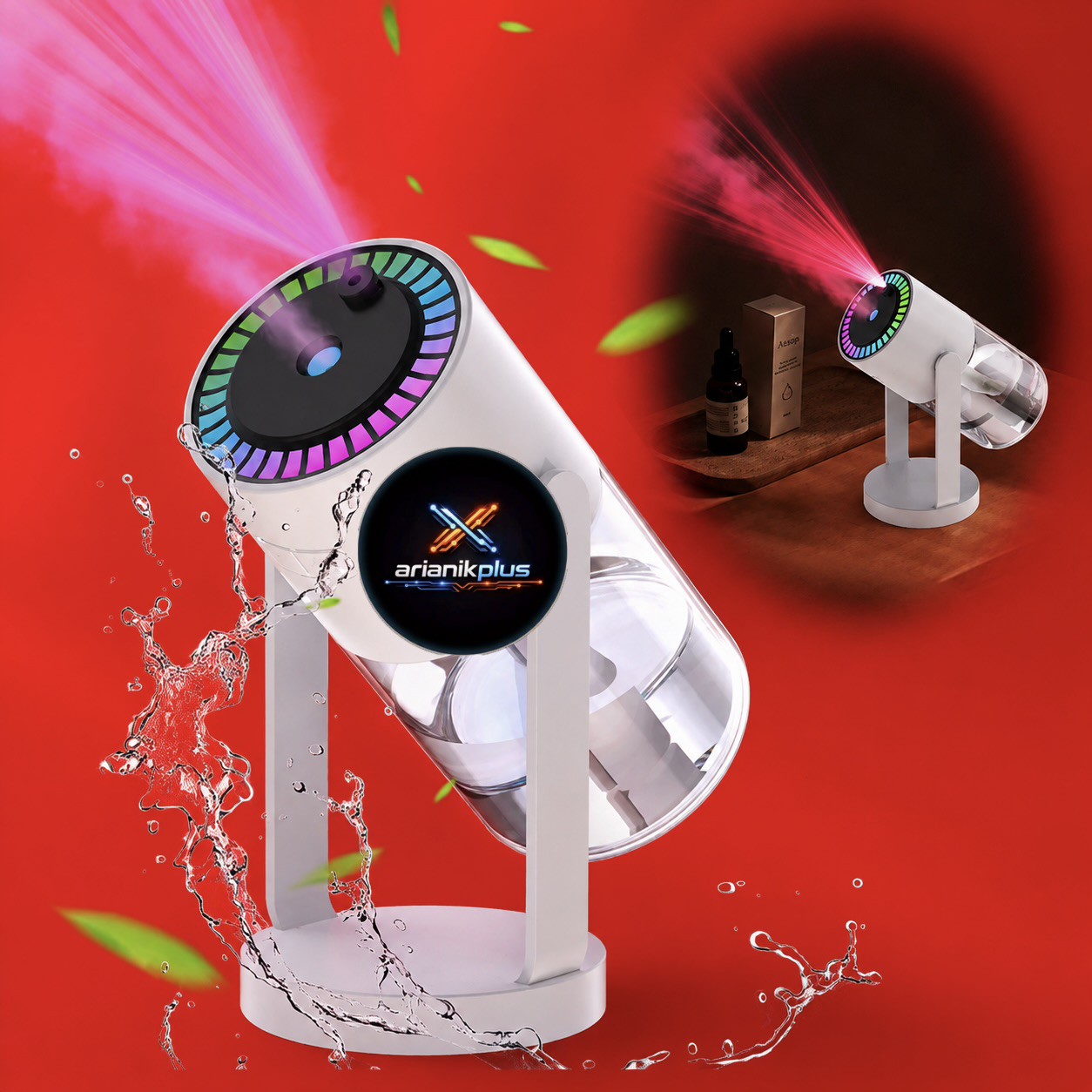 دستگاه بخور سرد رومیزی لیزردار280 میلی لیتر مدل XY-085 رطوبت ساز USB با نور LED و مخزن