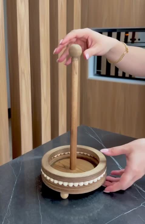 جا دستمالی رولی چوبی مهره دار رومیزی دستمالدان چوبی شیک و خاص