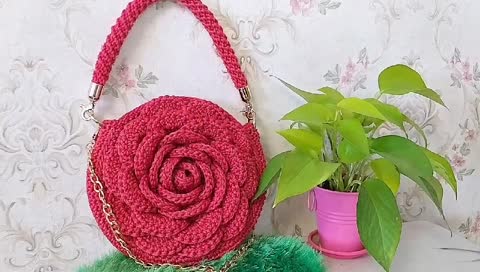 کیف دوشی مکرومه مدل گل رز