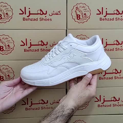 کتونی zara مردانه پسرانه سایز 40 تا 44 زیره پیو رنگ سفید لژ چهار و نیم سانتی کفی طبی کف دوخت رویه چرم صنعتی