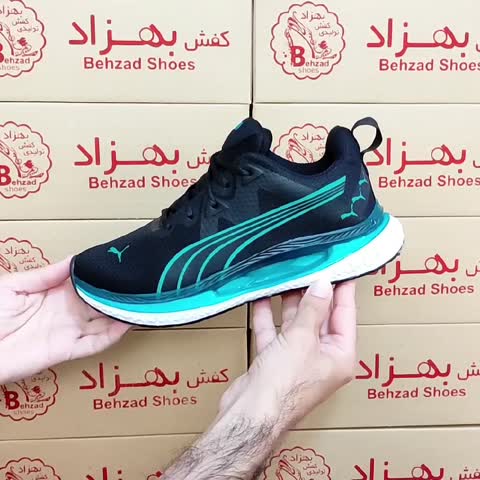 کتونی پوما مردانه پسرانه رنگ مشکی سبز سایز 41 تا 44 کفی طبی کف دوخت زیره کپسولی لژ چهار و نیم سانتی رویه بافت خارجی