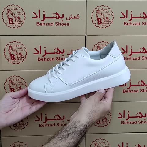 کفش تمام چرم طبیعی گاوی مردانه سایز 40 تا 45 رنگ سفید کفی طبی زیره پیو لژ چهار سانتی آستر چرم میشن رویه چرم