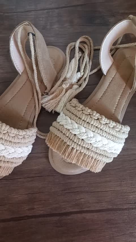 صندل مکرومه رکابدار رنگ صندل نسکافه ای روشن. 
