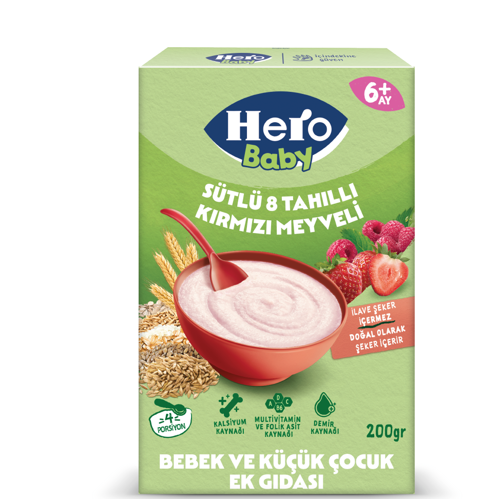 سرلاک 8 غله هیرو بیبی (Hero Baby) با شیر و میوههای قرمز